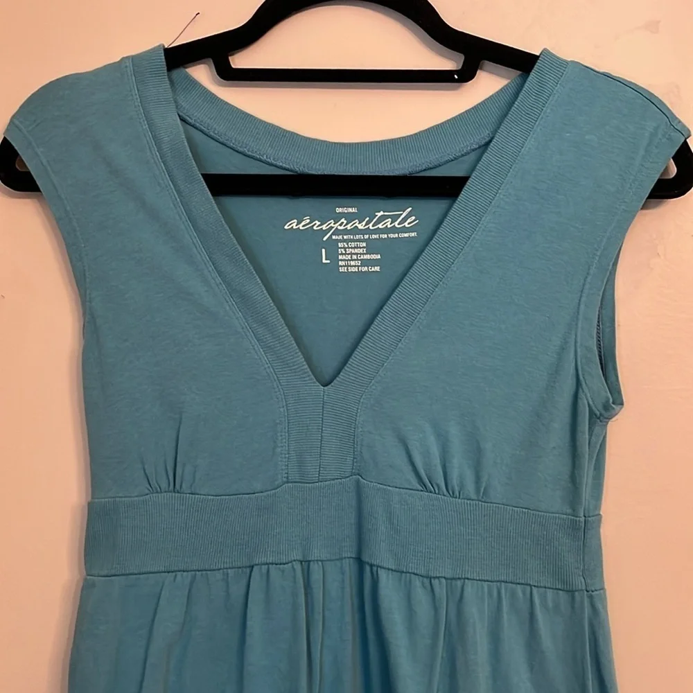 Aeropostale Teal V Neck Babydoll Mini Dress Y2K Early 2000s Size L